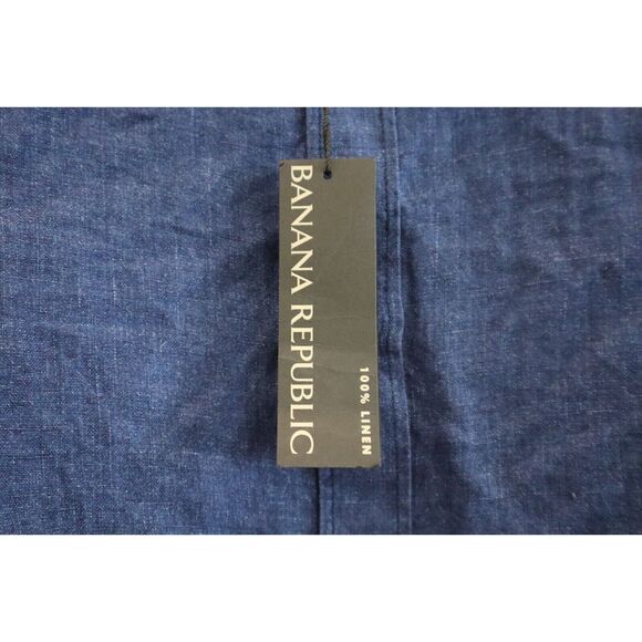 Banana Republic Men's Sz M Navy Blue Standard-Fit Button Down Linen Shirt $85 - Picture 5 of 15